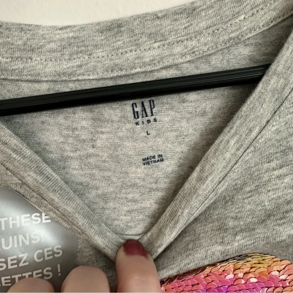 Gap Kids Gray Long Sleeve Flip Sequin Unicorn Crewneck Cotton Shirt Sz L 10 NWT